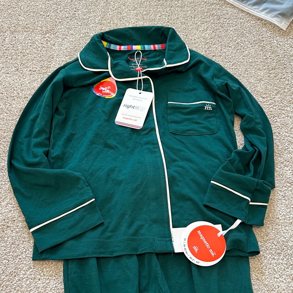 Magnetic Me Dark Green Pajama Set with White Trim